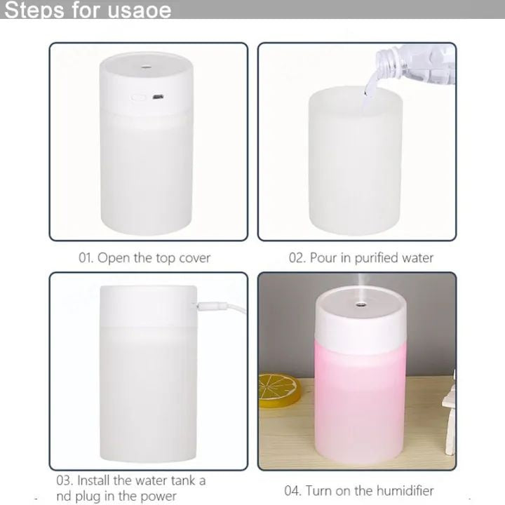 Umidificator aer portabil USB 260ml, difuzor aroma, vaporizator camera, iluminare ambientala, negru