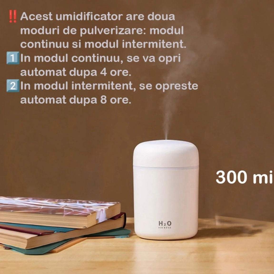 Umidificator Aer si Difuzor Aromaterapie 300ml, LED RGB, 2 Moduri Pulverizare, USB, Alb