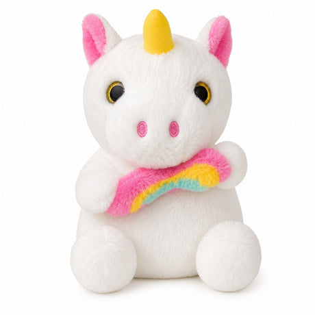 Unicorn de plus 25cm alb cu curcubeu, jucarie moale copii
