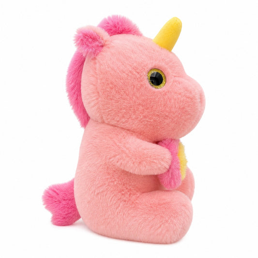 Unicorn de plus 25cm roz cu curcubeu, jucarie moale copii