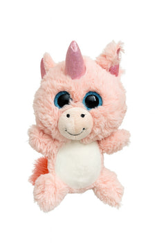 Unicorn Plus Roz 25 cm , Jucarie Pufoasa cu Ochi Mari si Corn Stralucitor