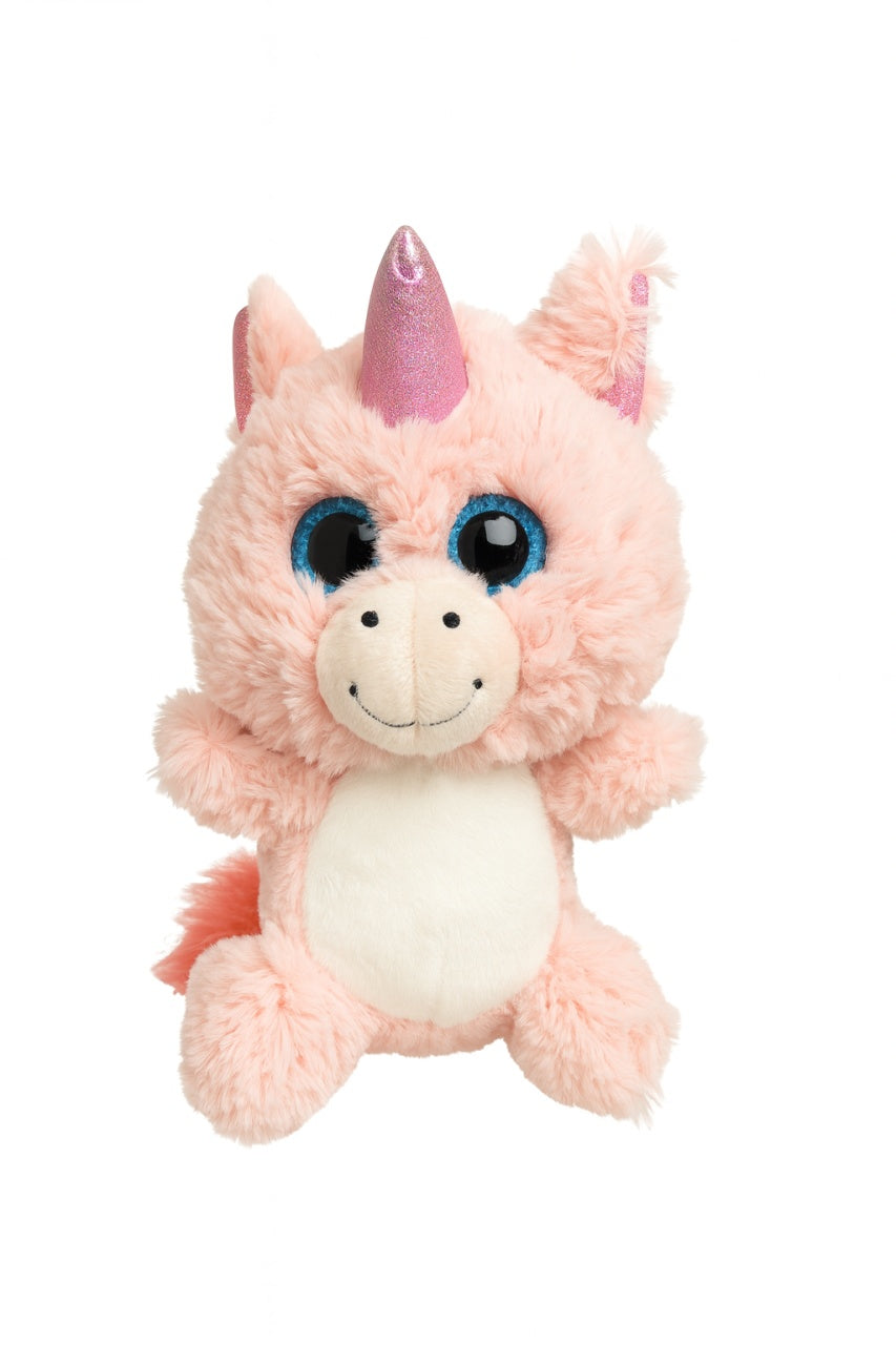 Unicorn Plus Roz 25 cm , Jucarie Pufoasa cu Ochi Mari si Corn Stralucitor