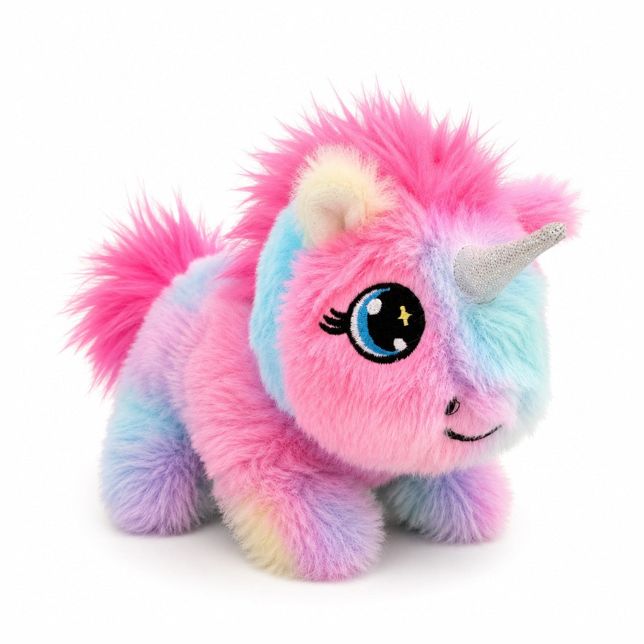 Unicorn vesel de plus multicolor interactiv cu sunete si mers, 17 cm