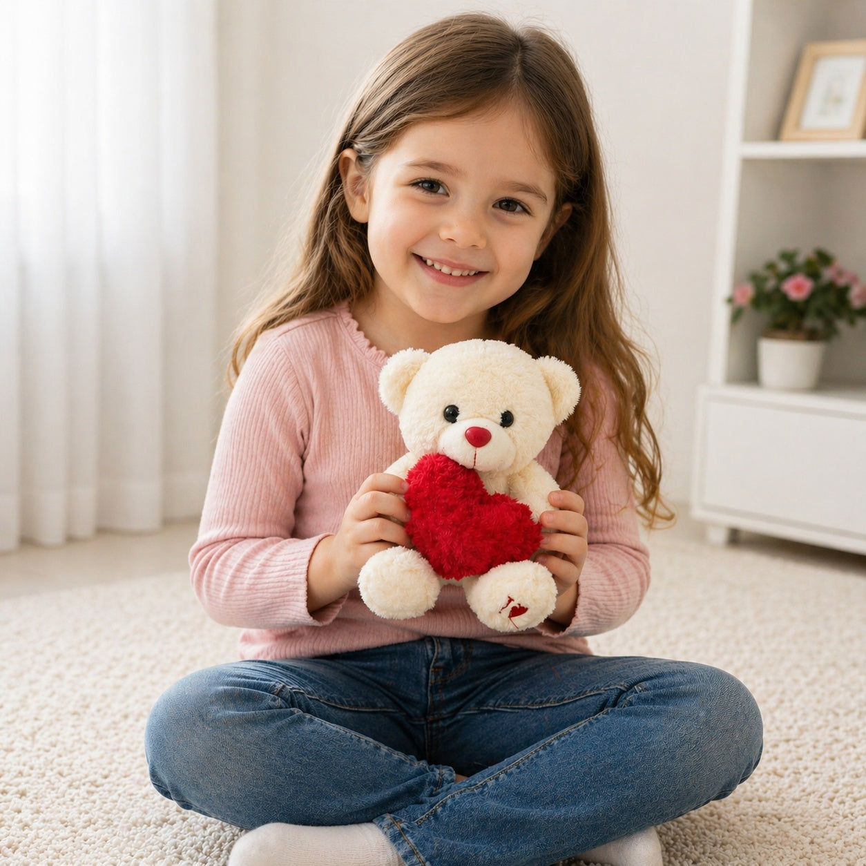 Ursulet de plus alb 20 cm cu inimioara rosie