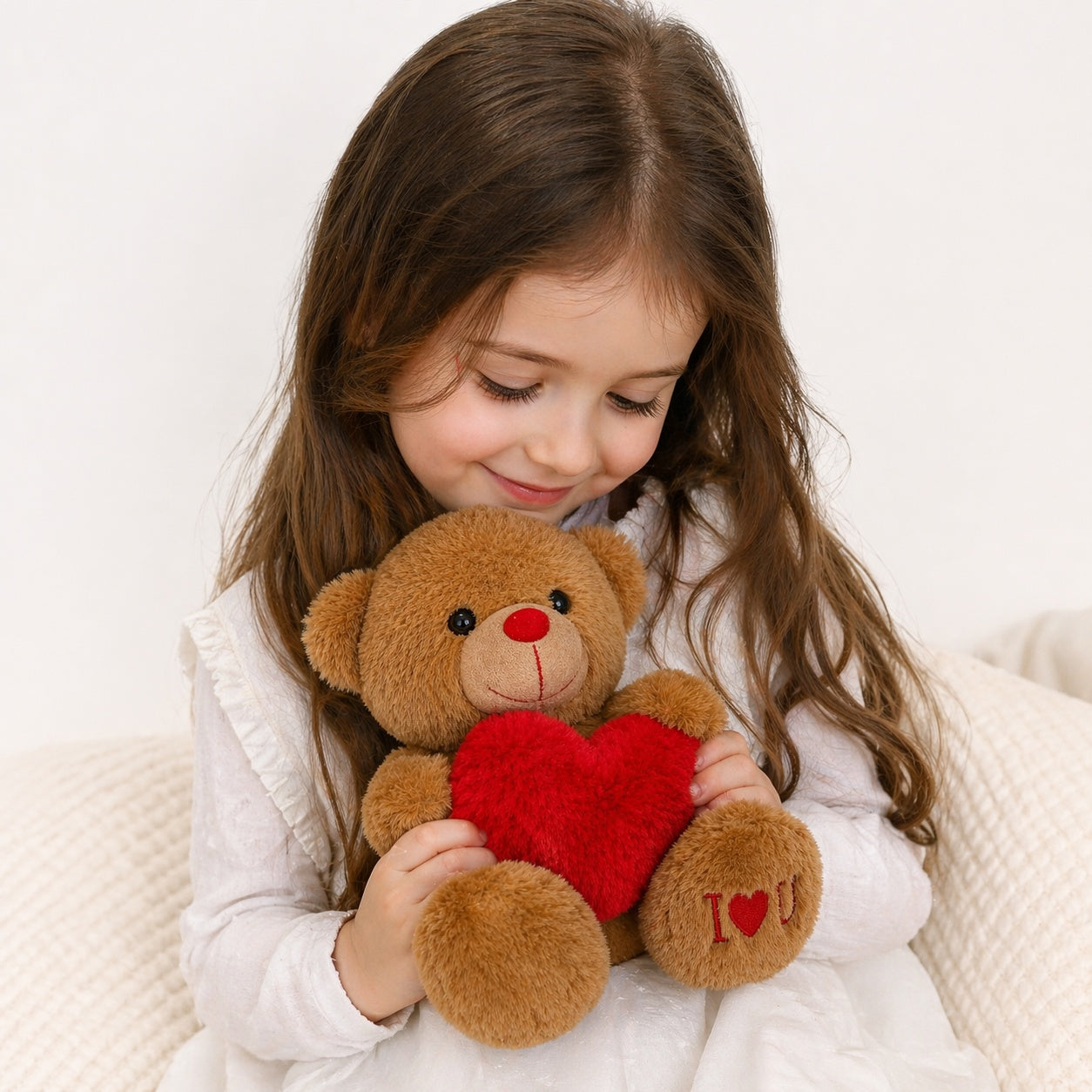 Ursulet de plus maro cu inimioara rosie 20 cm jucarie cadou dragut