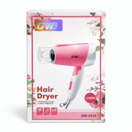 Uscator de par GW-6510, 1500W, 2 trepte viteza, duza concentrare, roz cu alb