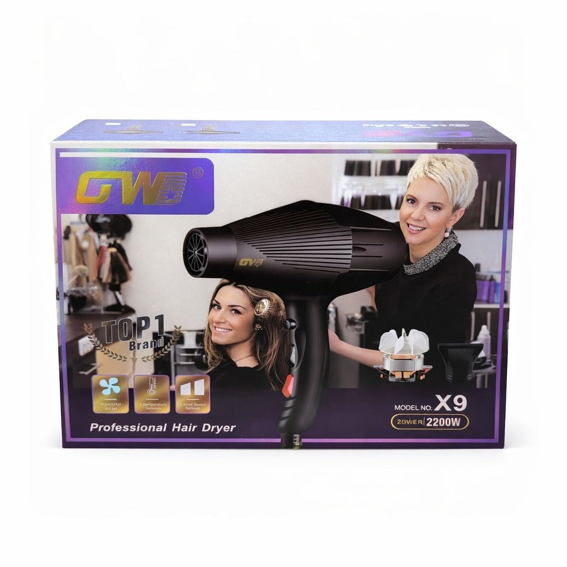 Uscător de păr profesional din plastic, GW-X9, Negru