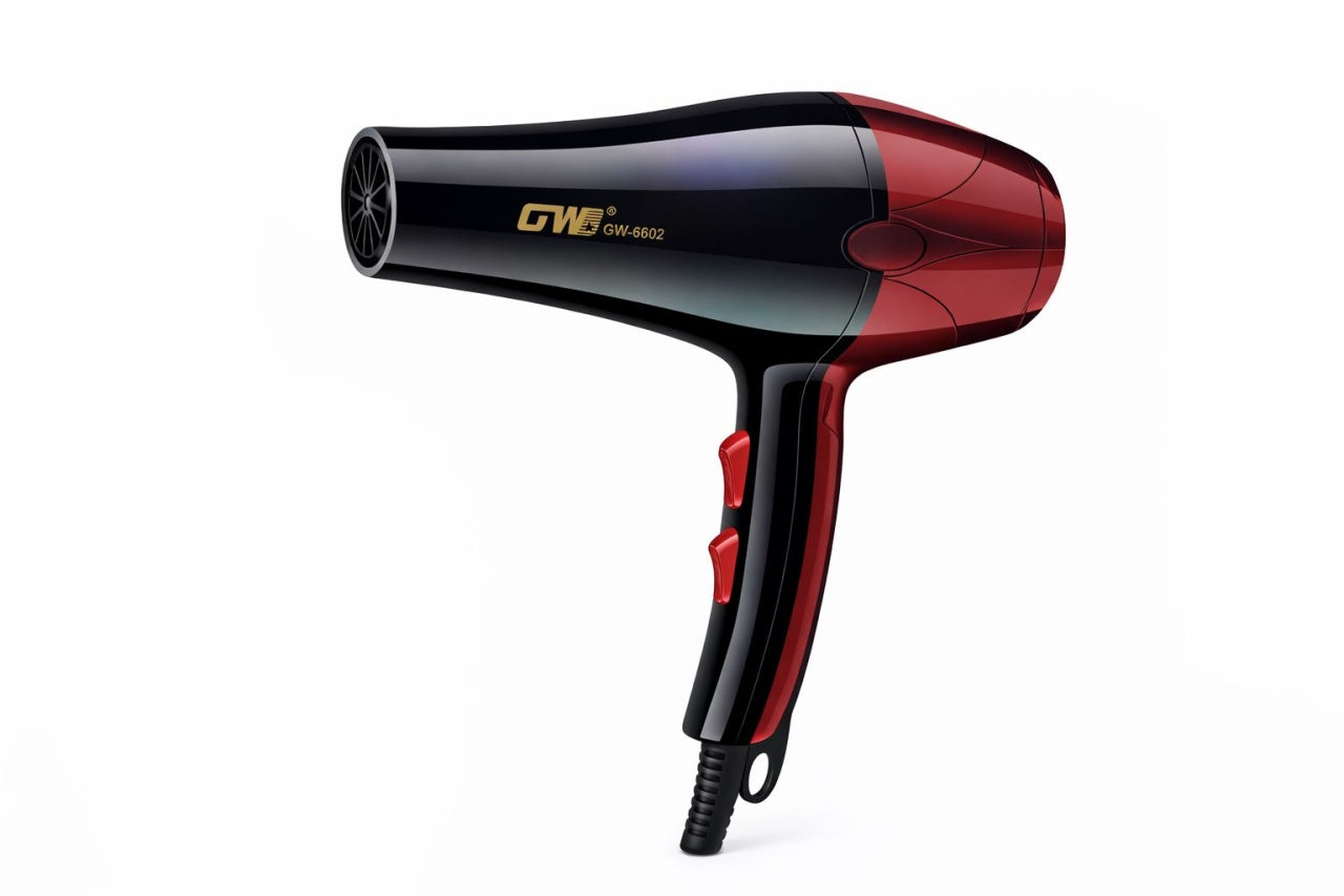 Uscator de par profesional GW-6602, 3000W, 2 trepte viteza, design ergonomic, negru cu rosu