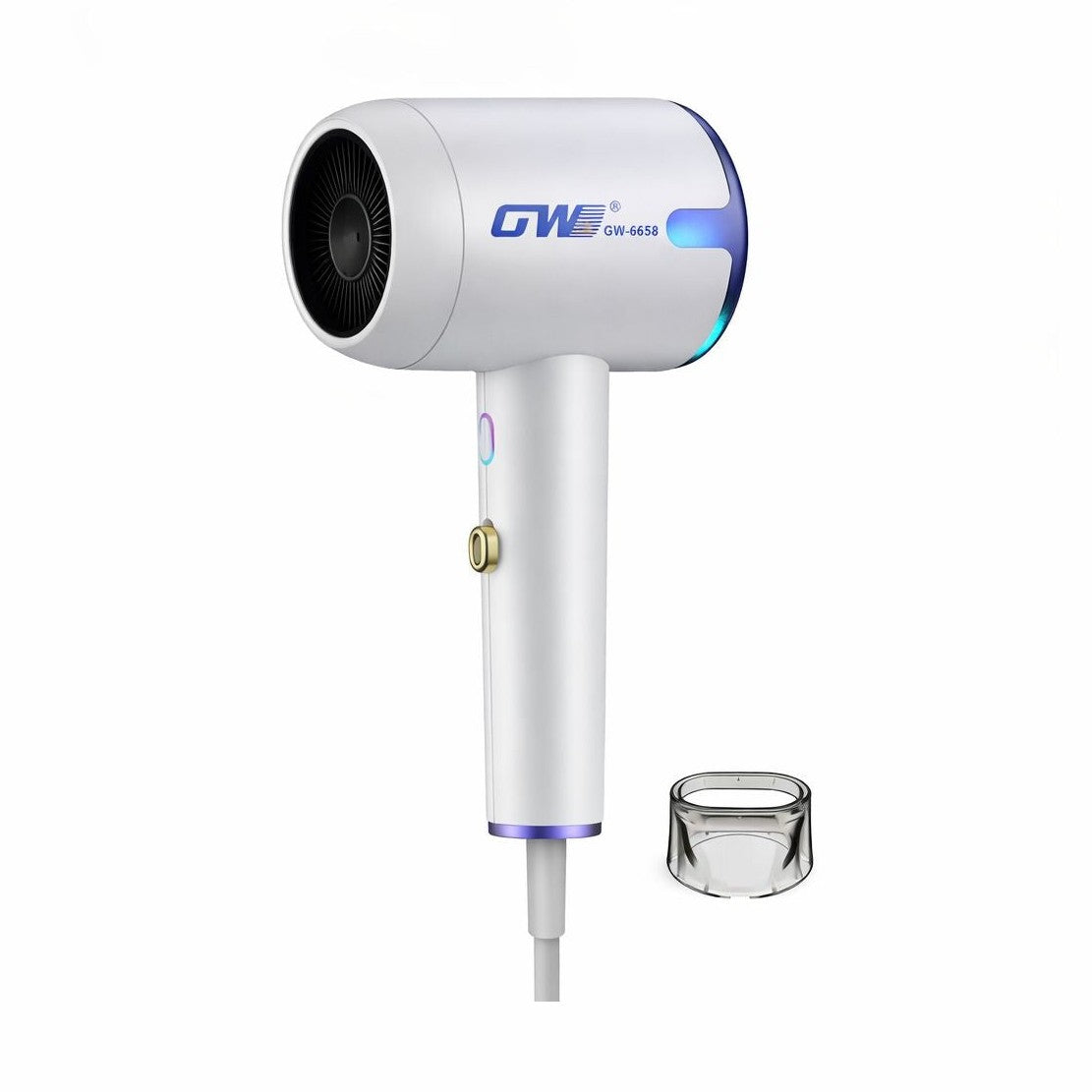 Uscător profesional de păr GW-6658, 6000W, cu tehnologie ionică și flux de aer puternic – Hair Dryer Powerful Speed, Argintiu