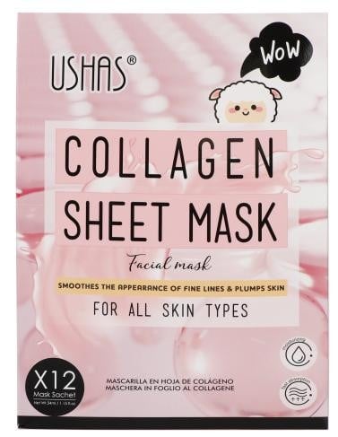 USHAS Collagen Sheet Mask , Masca de Fata cu Colagen pentru Toate Tipurile de Ten, Netezeste si Revitalizeaza Pielea