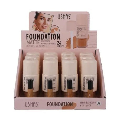 USHAS Foundation Matte Double Coverage 24H , Fond de Ten Matifiant cu Acoperire Dubla si Rezistenta de 24 de Ore, 18g