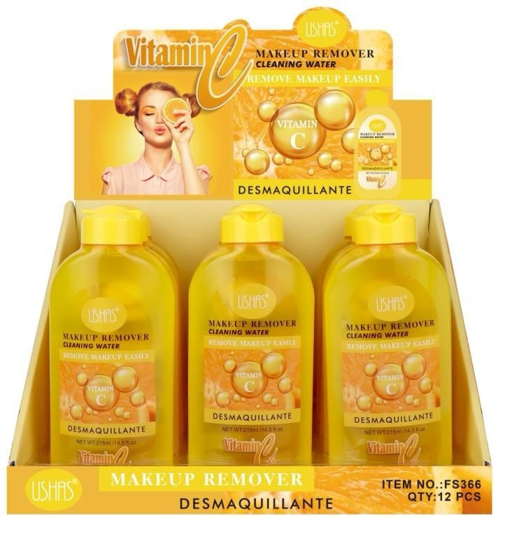USHAS Make-Up Remover Cleansing Water Vitamin C , Demachiant cu Vitamina C pentru Curatare si Hidratare, 210ml