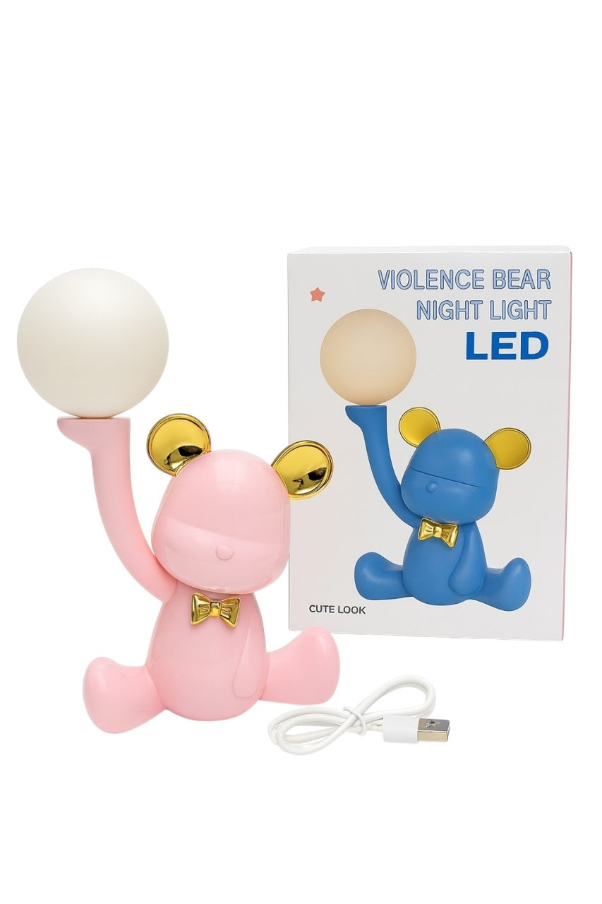Veioza LED Ursulet Roz cu Sfera Luminoasa , Night Light USB