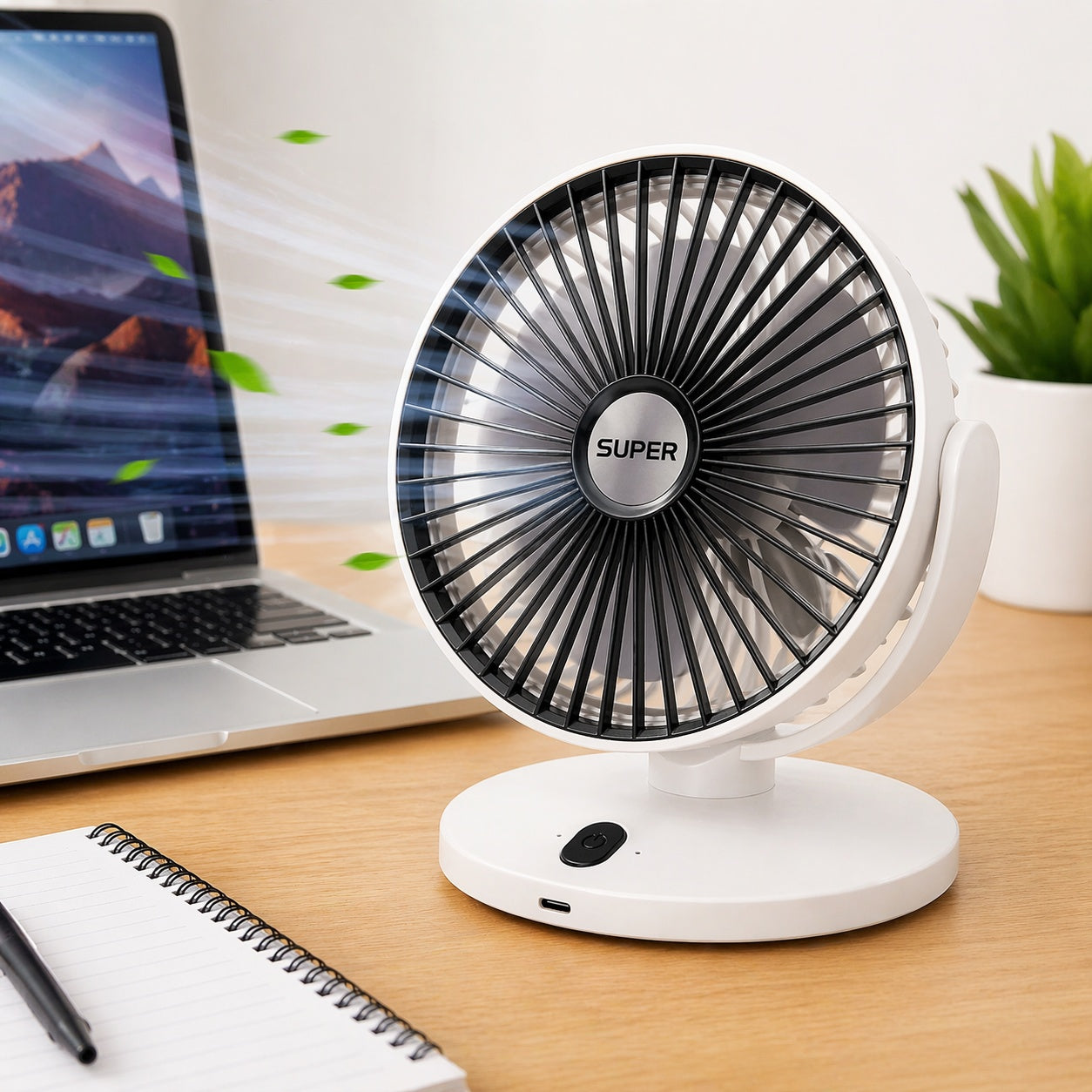 Ventilator de birou reincarcabil alb design compact elegant