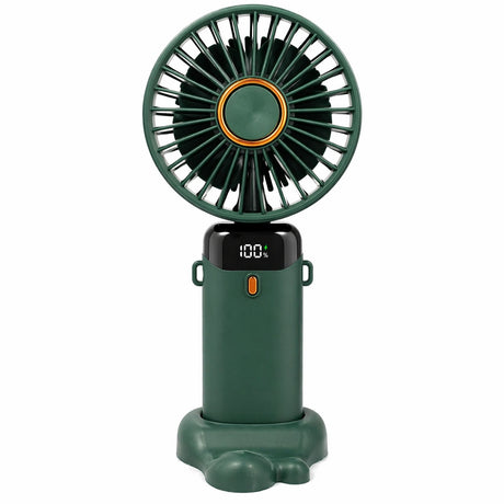 Ventilator de mana verde cu ecran LED afisaj baterie 19x9,5 cm