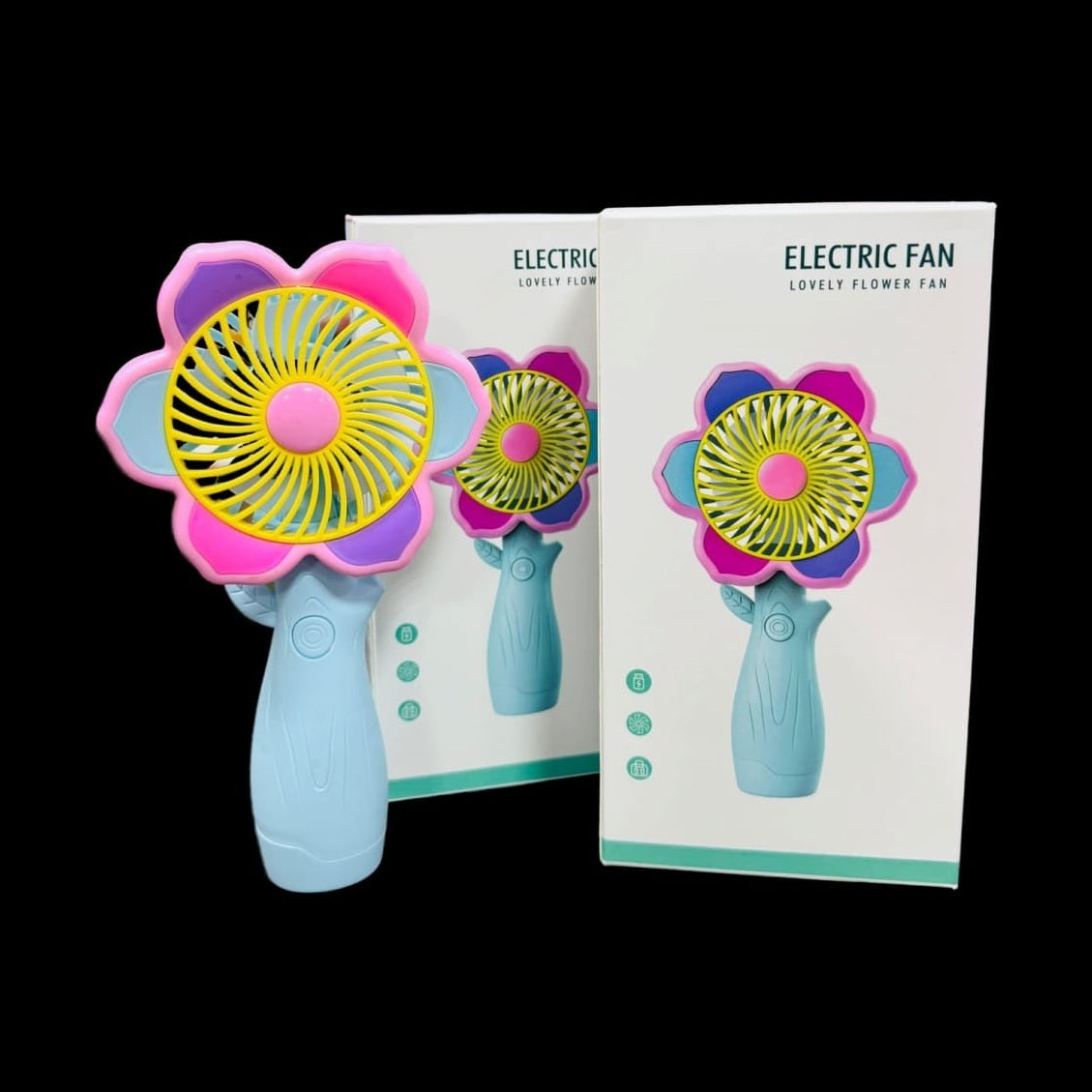 Ventilator portabil copii floare, reincarcabil USB, 3 viteze, design colorat