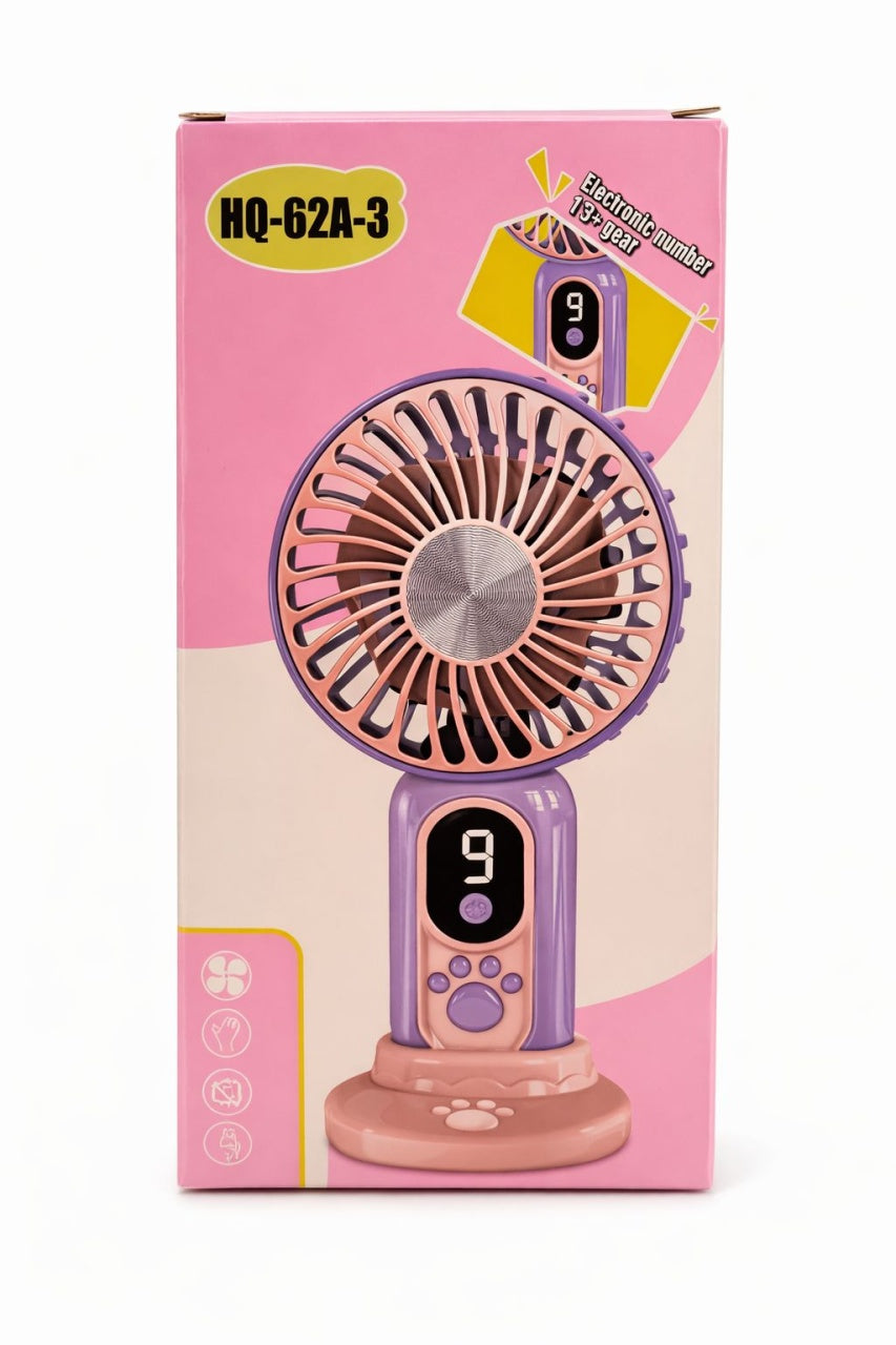 Ventilator portabil cu design labuta animalut, 9 viteze, display digital, suport inclus, verde
