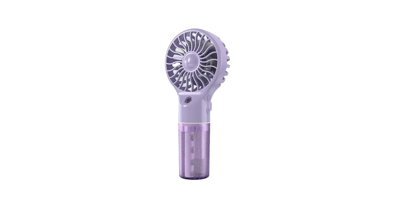Ventilator portabil cu pulverizare apa, 4 trepte viteza, rezervor apa, reincarcabil USB, mov