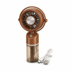 Ventilator portabil cu pulverizare apa, mini spray fan USB, 3 viteze, maro