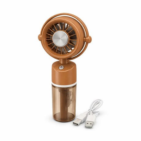 Ventilator portabil cu pulverizare apa, mini spray fan USB, 3 viteze, maro deschis