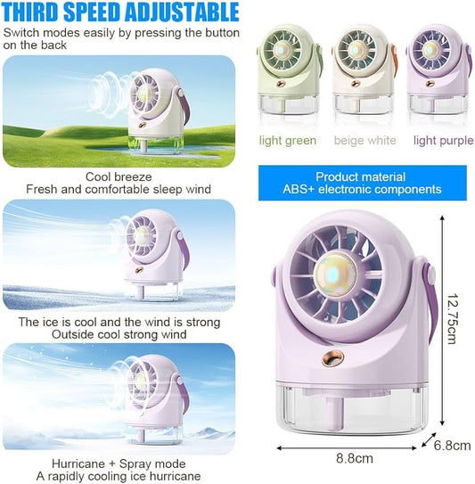 Ventilator portabil cu pulverizare apa si rezervor, 3 trepte viteza, LED, USB, crem