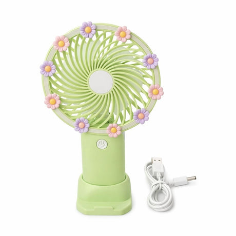 Ventilator portabil mini cu suport, USB, 3 viteze, compact si silentios, verde