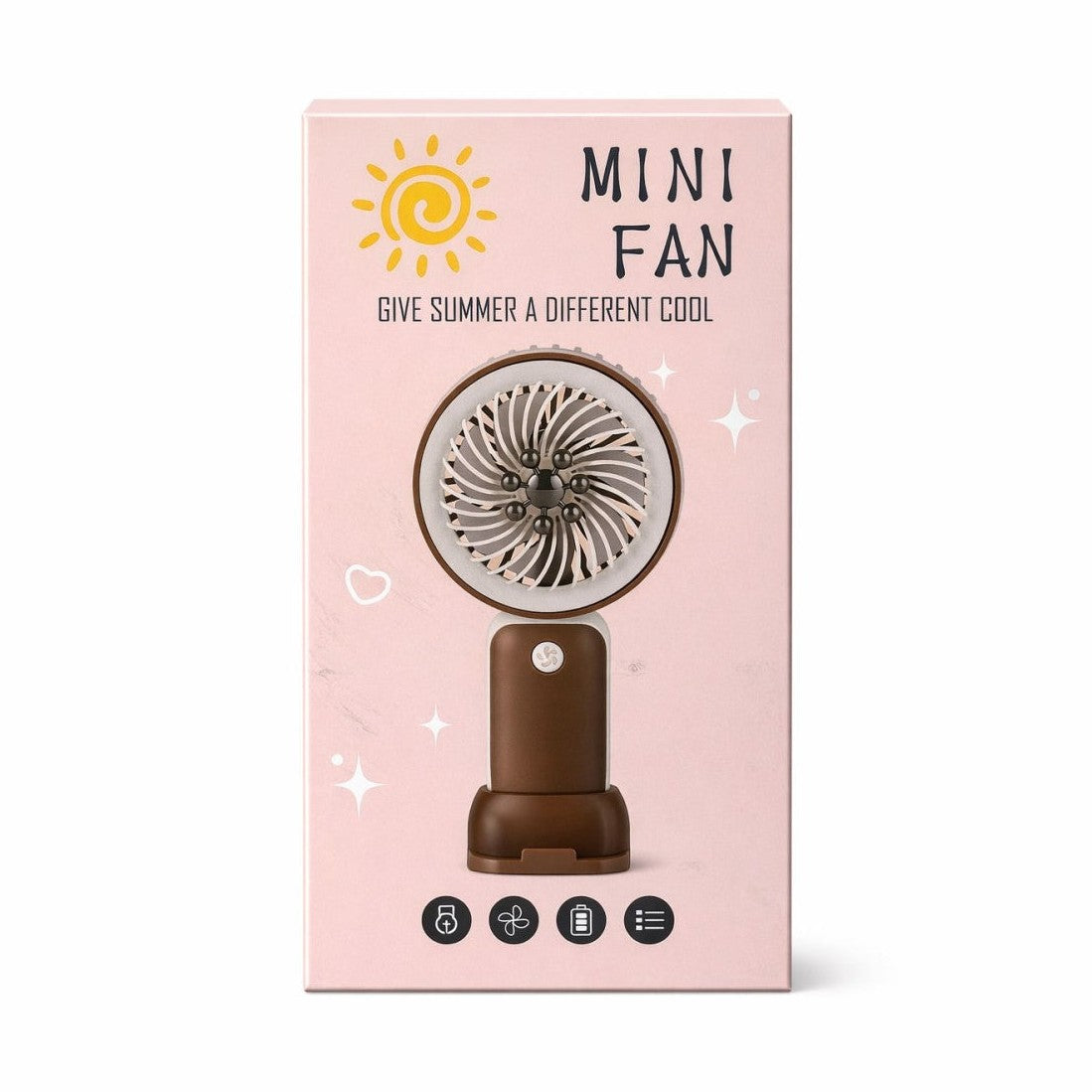Ventilator portabil mini cu suport, USB, 3 viteze, design floral, mov