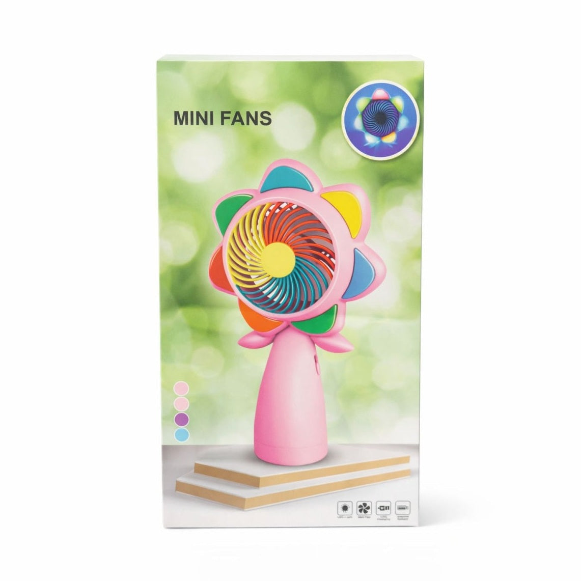 Ventilator portabil mini LED, reincarcabil USB, design colorat, compact, roz