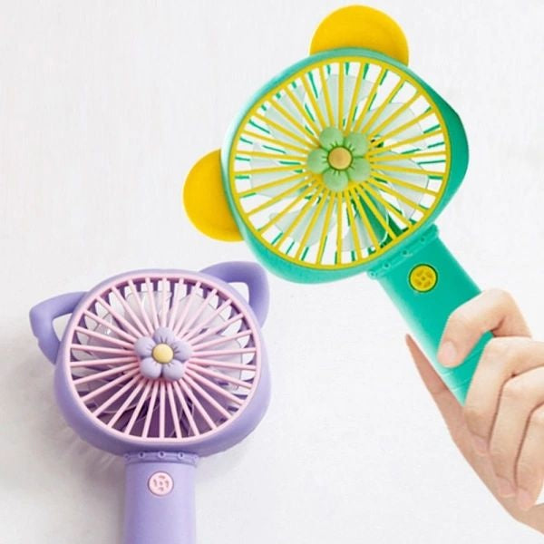 Ventilator portabil pentru copii, reincarcabil USB, 3 trepte viteza, design pisica, mov