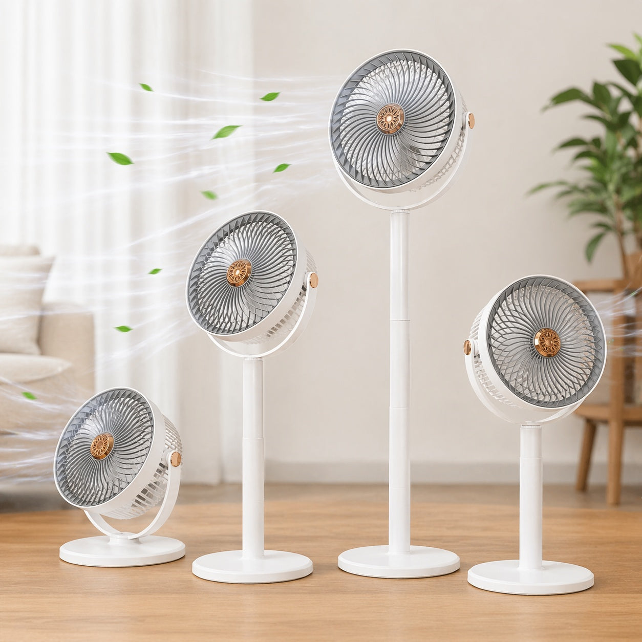 Ventilator vertical 80cm alb gri cu picior reglabil, 5 viteze, design modern