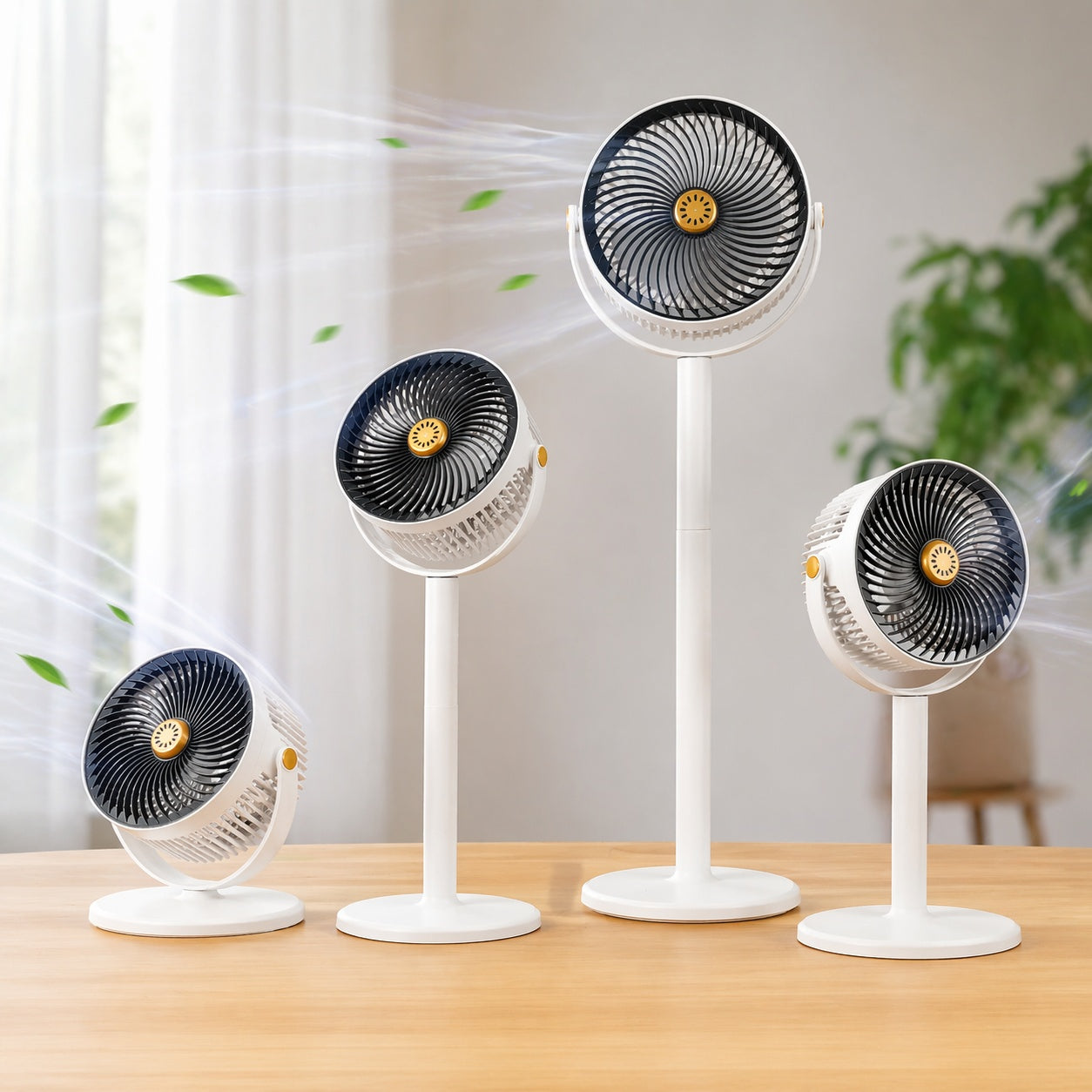 Ventilator vertical 80cm cu picior reglabil, 5 viteze, design modern, alb-negru