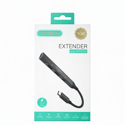 Adaptor hub Hongyu HY-EX01 USB-C Extender cu porturi USB și încărcare Type-C