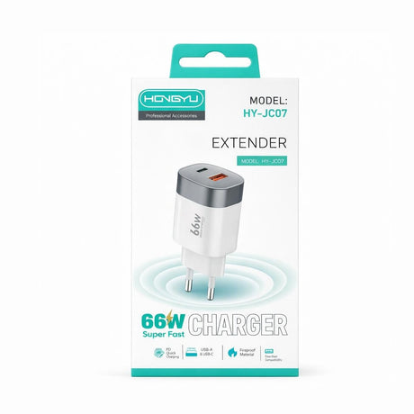Adaptor priză Hongyu HY-JC07 / HY-EM01, 66W, USB-A + USB-C, Alb