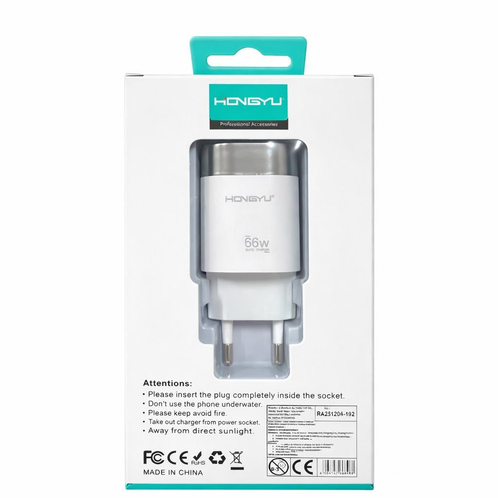 Adaptor priză Hongyu HY-JC07 / HY-EM01, 66W, USB-A + USB-C, Alb