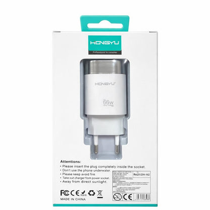 Adaptor priză Hongyu HY-JC07 / HY-EM01, 66W, USB-A + USB-C, Alb