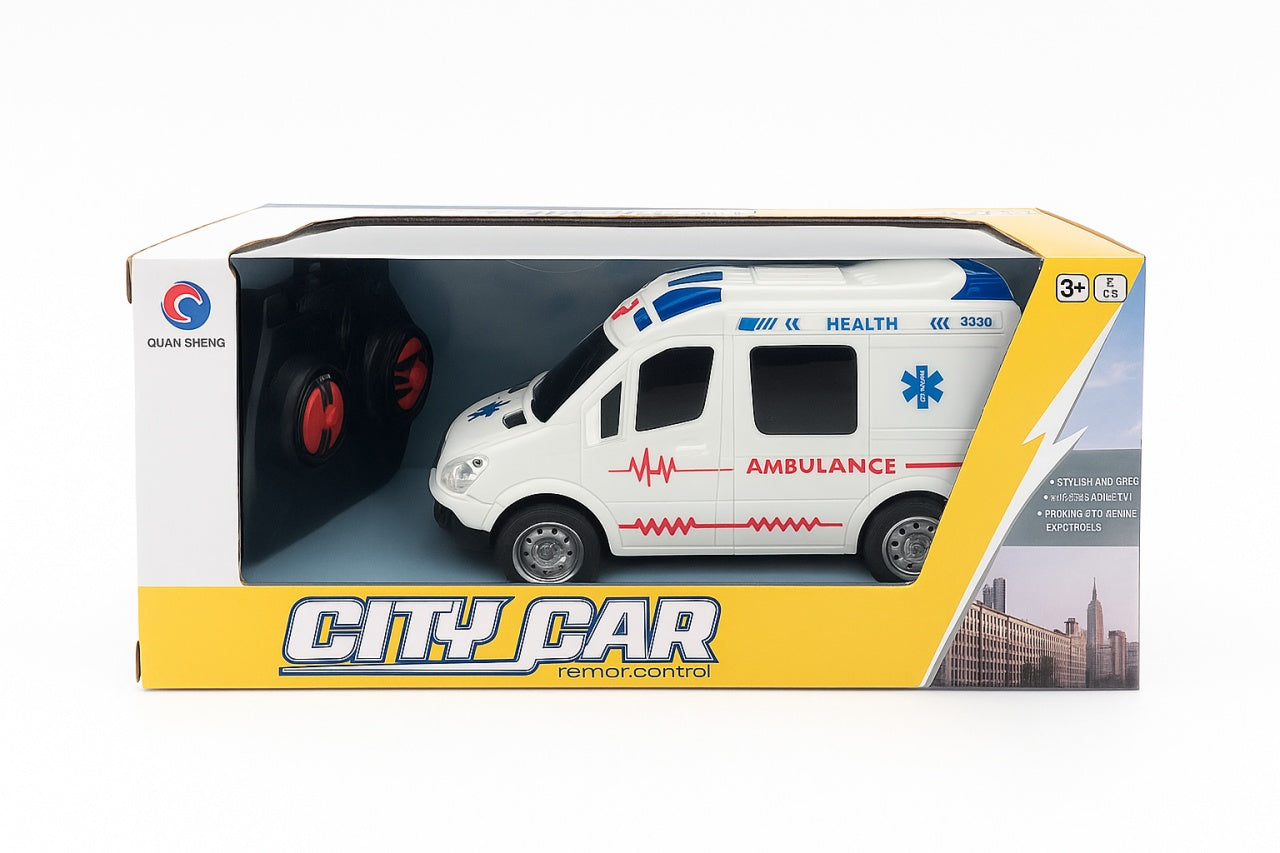 Ambulanta cu radiocontrol 24x12 cm, City Car, model realist, cu telecomanda