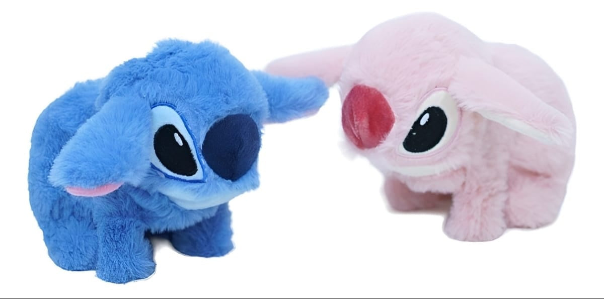 Animalut de plus interactiv roz/albastru cu sunete si mers, 18 cm
