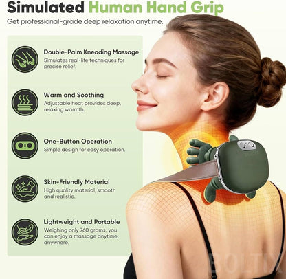 Aparat masaj cervical premium cu incalzire, masaj gat si umeri, deep kneading, portabil