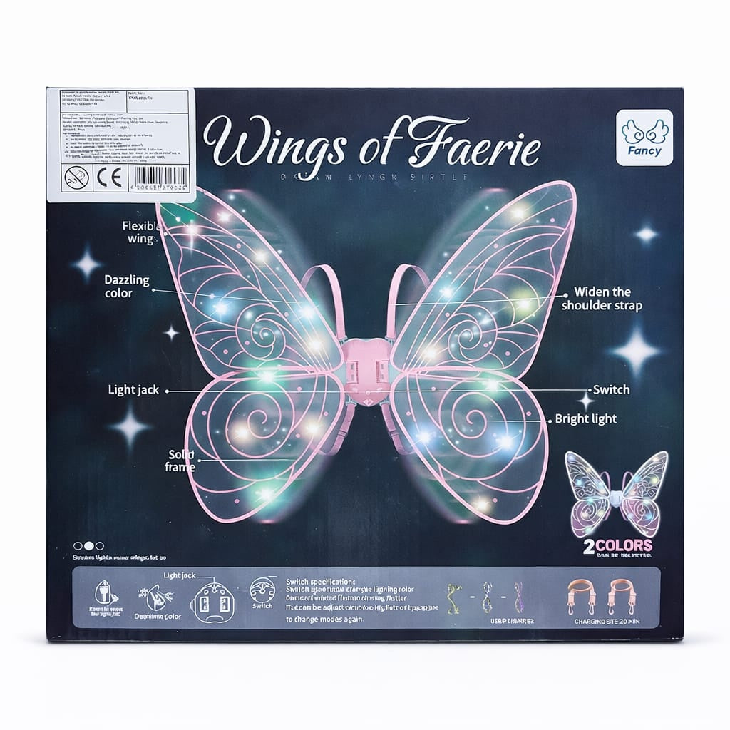 Aripi de zana cu LED pentru copii, model fluture roz, costum carnaval