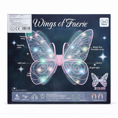 Aripi de zana cu LED pentru copii, model fluture roz, costum carnaval