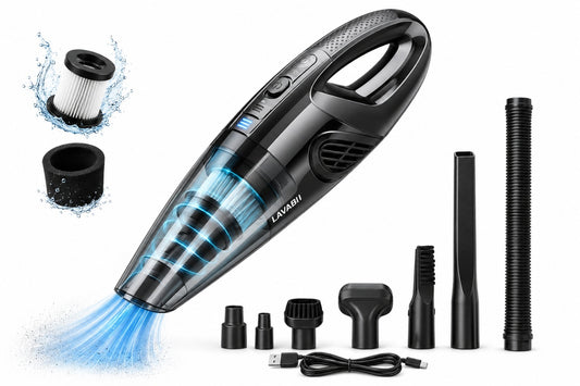 Aspirator auto portabil fara fir, reincarcabil USB, 2200mAh, accesorii multiple, filtru lavabil