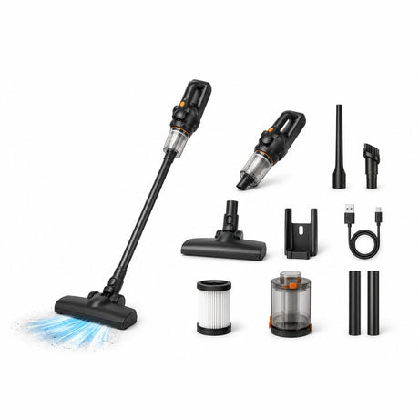 Aspirator vertical fara fir 2 in 1, puternic, portabil, cu accesorii, negru