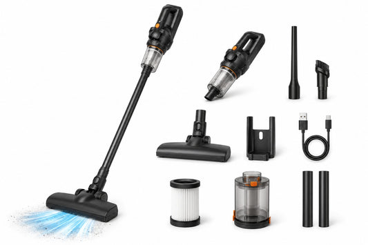 Aspirator vertical fara fir 2 in 1, puternic, portabil, cu accesorii, negru