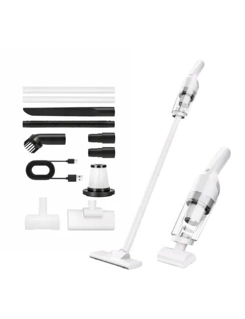 Aspirator vertical fara fir 2 in 1, reincarcabil USB, portabil, cu accesorii, alb