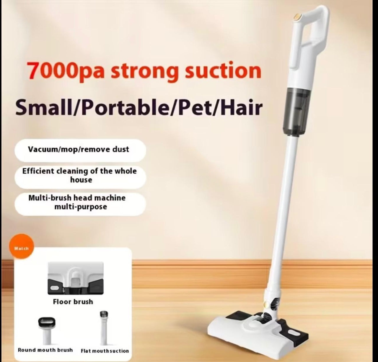 Aspirator vertical fara fir 7000Pa, portabil, 3 capete curatare, baterie 2000mAh