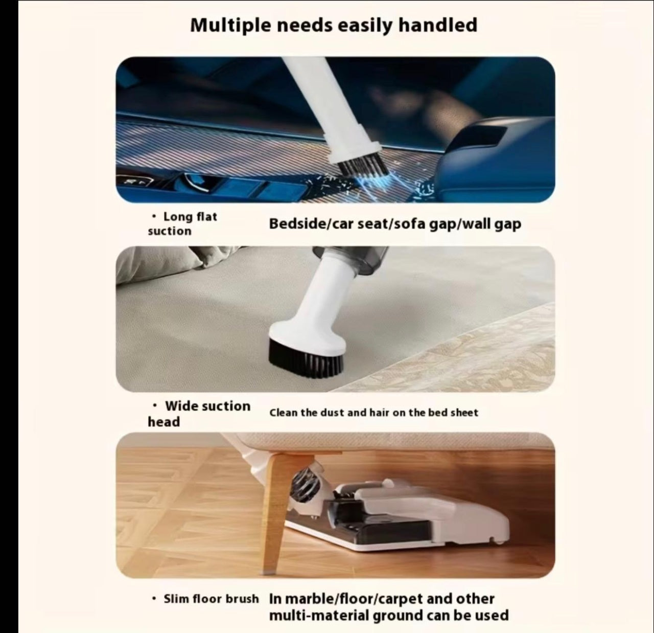 Aspirator vertical fara fir 7000Pa, portabil, 3 capete curatare, baterie 2000mAh