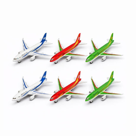 Avion jucarie metalic cu sunete si lumini model pasager diverse culori 18.5 cm