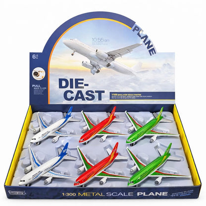Avion jucarie metalic cu sunete si lumini model pasager diverse culori 18.5 cm
