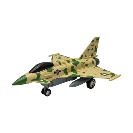 Avion militar de metal camuflaj cu efect de aburi , model metalic pentru copii 3+
