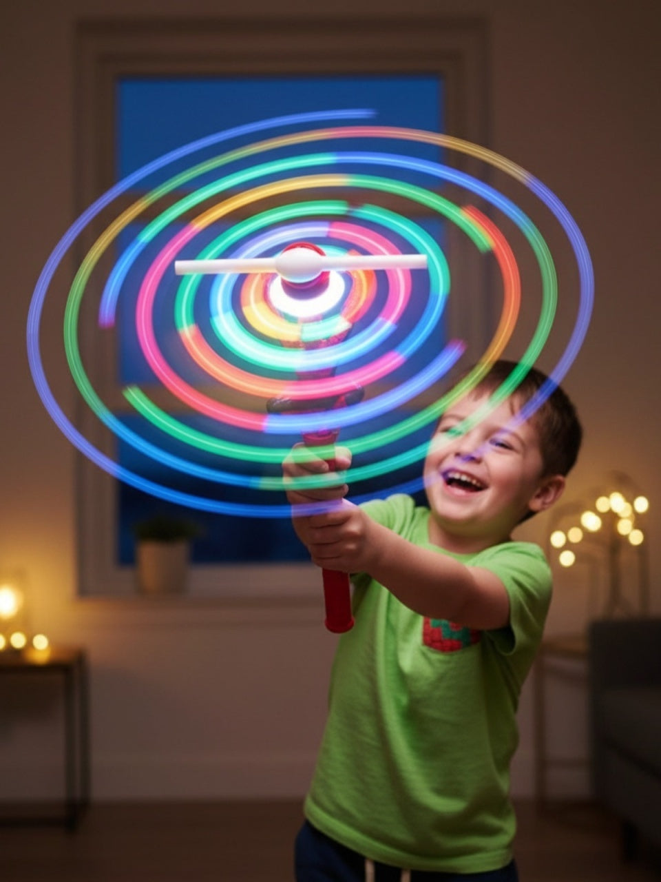 Bagheta cu elice rotativa, lumini LED multicolore si figurina rosu albastru 34 cm